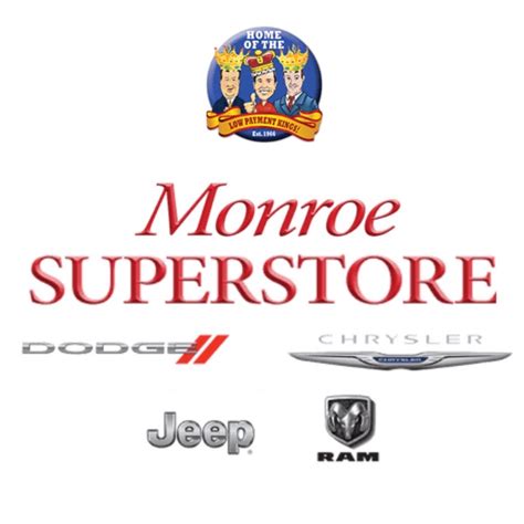 Monroe dodge superstore - Get Directions to Monroe Dodge Chrysler Jeep RAM Superstore ® Sales: Call sales Phone Number 1-734-636-2733 Service: Call service Phone Number 1-734-349-3217 Parts: Call parts Phone Number 1-734-349-1498. 15160 S Dixie Hwy, ...